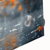 Close-up of a vibrant wall art collection featuring a heron and egret design, printed on acrylic glass with a glossy finish, perfect for modern home decor.