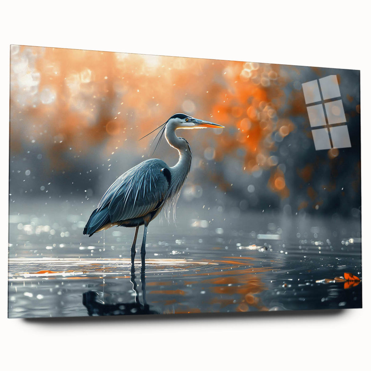 Elegant wall art collection showcasing a side view of a heron and egret design on acrylic glass, featuring vibrant colors and intricate details, perfect for adding a touch of nature to any space.