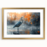 Elegant wall art featuring a heron and egret design in a gold frame, showcasing intricate details and a mat for an upscale decor look, perfect for nature lovers.