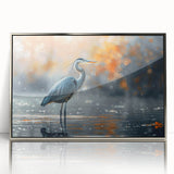 Framed wall art collection featuring a silver-accented design of herons and egrets, showcasing elegant birds in a serene nature setting. Ideal for modern decor.