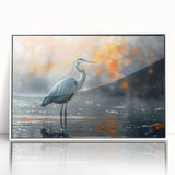 Framed wall art collection showcasing a serene heron and egret design in an elegant white frame, perfect for enhancing modern home decor with nature-inspired aesthetics.