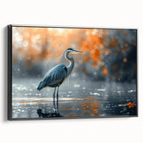 Framed canvas wall art featuring a serene heron and egret design, showcasing elegant black and white tones, perfect for enhancing modern home decor.