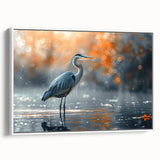 Framed wall art collection showcasing elegant heron and egret designs on a textured canvas, featuring a white frame and side view for a modern aesthetic.