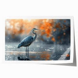 Heron and egret wall art print showcasing elegant birds in a serene natural setting, featuring soft colors and intricate details, perfect for home decor.