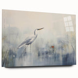 Wall art featuring a side view of a heron and egret design on acrylic glass, showcasing vibrant colors and intricate details, perfect for nature-inspired decor.