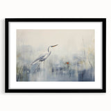 Framed wall art showcasing a heron and egret design, featuring a sleek black frame and mat, perfect for enhancing modern home decor. Ideal for nature lovers.