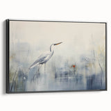 Framed wall art featuring a striking design of herons and egrets in a natural setting, showcasing vibrant colors on a black background, ideal for home decor.