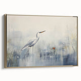 Elegant framed wall art showcasing a side view of a heron and egret design in gold tones, perfect for enhancing modern home decor. The canvas features intricate detailing and vibrant colors, making it a stunning addition to any living space.