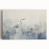 Stretched canvas wall art featuring a serene heron and egret design in soft pastel colors, perfect for adding a touch of nature to home decor.