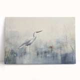 Elegant wall art featuring a heron and egret design on stretched canvas, showcasing vibrant colors and intricate details, perfect for enhancing home decor.