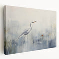 Elegant stretched canvas wall art featuring a serene heron and egret design in soft blues and greens, perfect for adding a calming touch to any room decor.