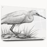 Elegant side view of a collection of heron and egret acrylic glass wall art, showcasing vibrant colors and intricate designs, perfect for enhancing home decor.