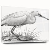 Elegant wall art featuring a heron and egret design, displayed in a sleek acrylic glass frame, showcasing vibrant colors and intricate details perfect for modern decor.