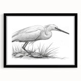 Elegant black-framed wall art showcasing a heron and egret design, perfect for enhancing home decor. Features a contemporary aesthetic with a matte finish, ideal for bird lovers and nature enthusiasts.