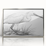 Framed wall art collection featuring elegant heron and egret designs in soft hues, set in a sleek silver frame, perfect for enhancing modern decor.