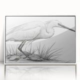 Framed wall art collection showcasing elegant heron and egret designs in a serene nature scene, featuring a sleek white frame that enhances any decor style.