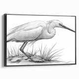Framed wall art showcasing a serene heron and egret design, printed on canvas with a black frame, perfect for enhancing home decor. The piece captures intricate details and vibrant colors, ideal for nature lovers seeking elegant interior decoration.