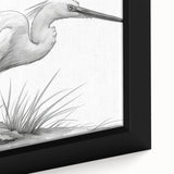 Close-up of a beautifully framed canvas wall art featuring a heron and egret design, showcasing intricate details and vibrant colors, perfect for nature lovers' decor.