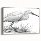 Framed wall art collection featuring a silver side view of elegant herons and egrets, showcasing intricate details and vibrant colors, perfect for enhancing home decor.