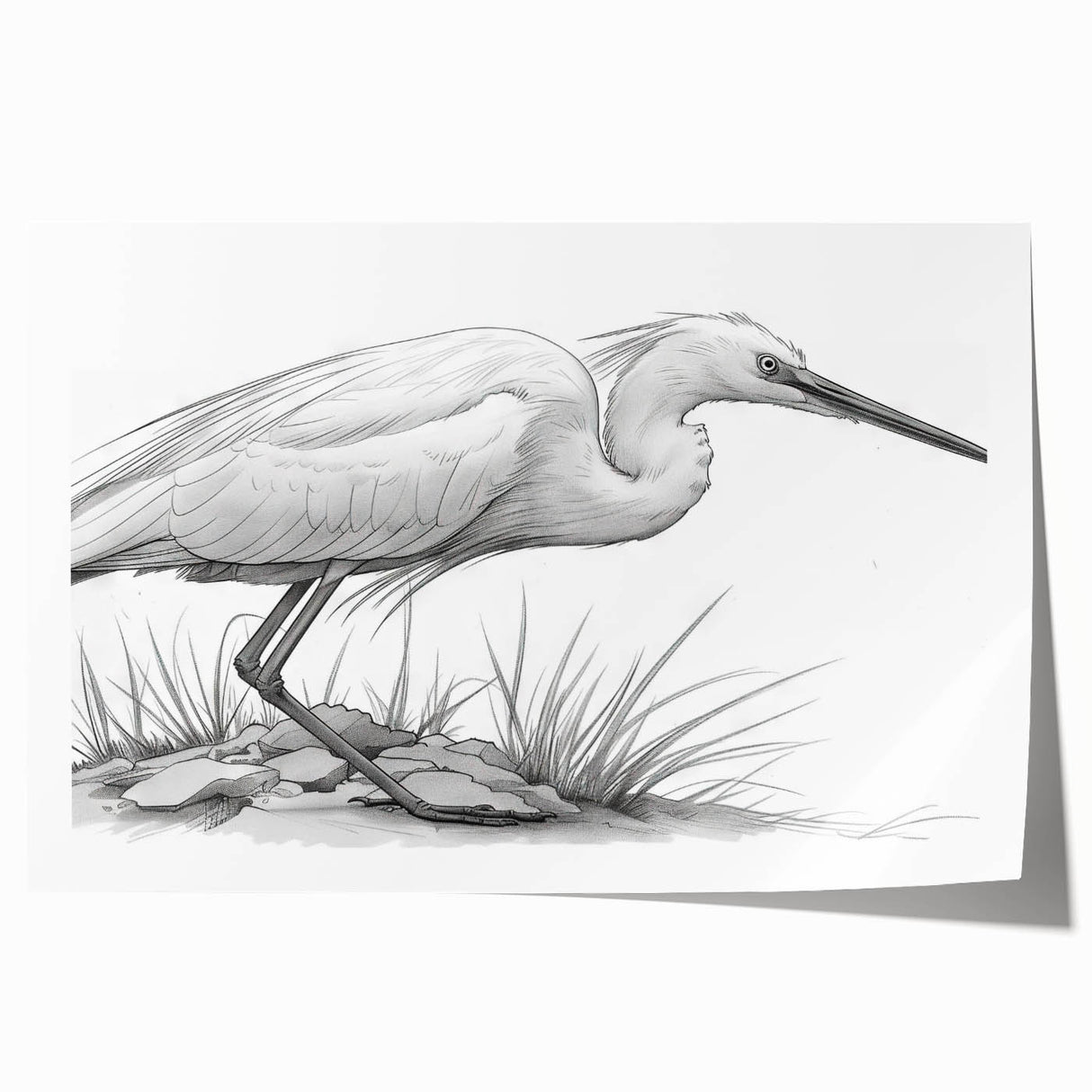 Elegant rolled print showcasing a heron and egret design, perfect for enhancing home decor with its vibrant colors and intricate details, packaged securely.