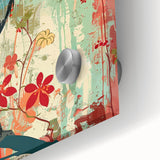 Close-up of a vibrant wall art collection featuring a heron and egret design, printed on acrylic glass, showcasing intricate details and rich colors, perfect for home decor.