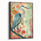 Framed wall art collection featuring a side view of a heron and egret design, showcasing intricate details in black and white on canvas, ideal for nature-themed decor.