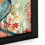 Framed wall art featuring a close-up of a heron and egret design, showcasing vibrant colors and intricate details, perfect for nature-themed decor.