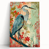 Stretched canvas wall art featuring a serene heron and egret design, showcasing vibrant colors and intricate details, perfect for nature-inspired decor.