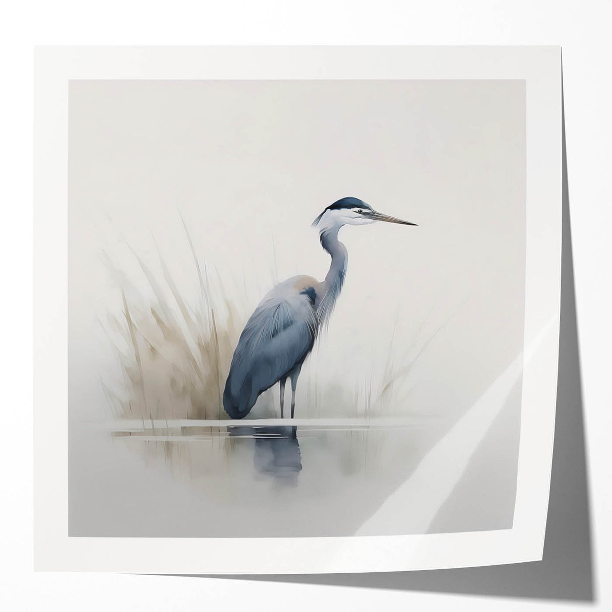 Elegant wall art showcasing a heron and egret design, printed on glossy canvas with vibrant colors, perfect for enhancing modern home decor.