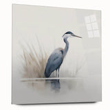 Elegant wall art collection showcasing a side view of a heron and egret design, printed on acrylic glass, ideal for enhancing modern home decor.