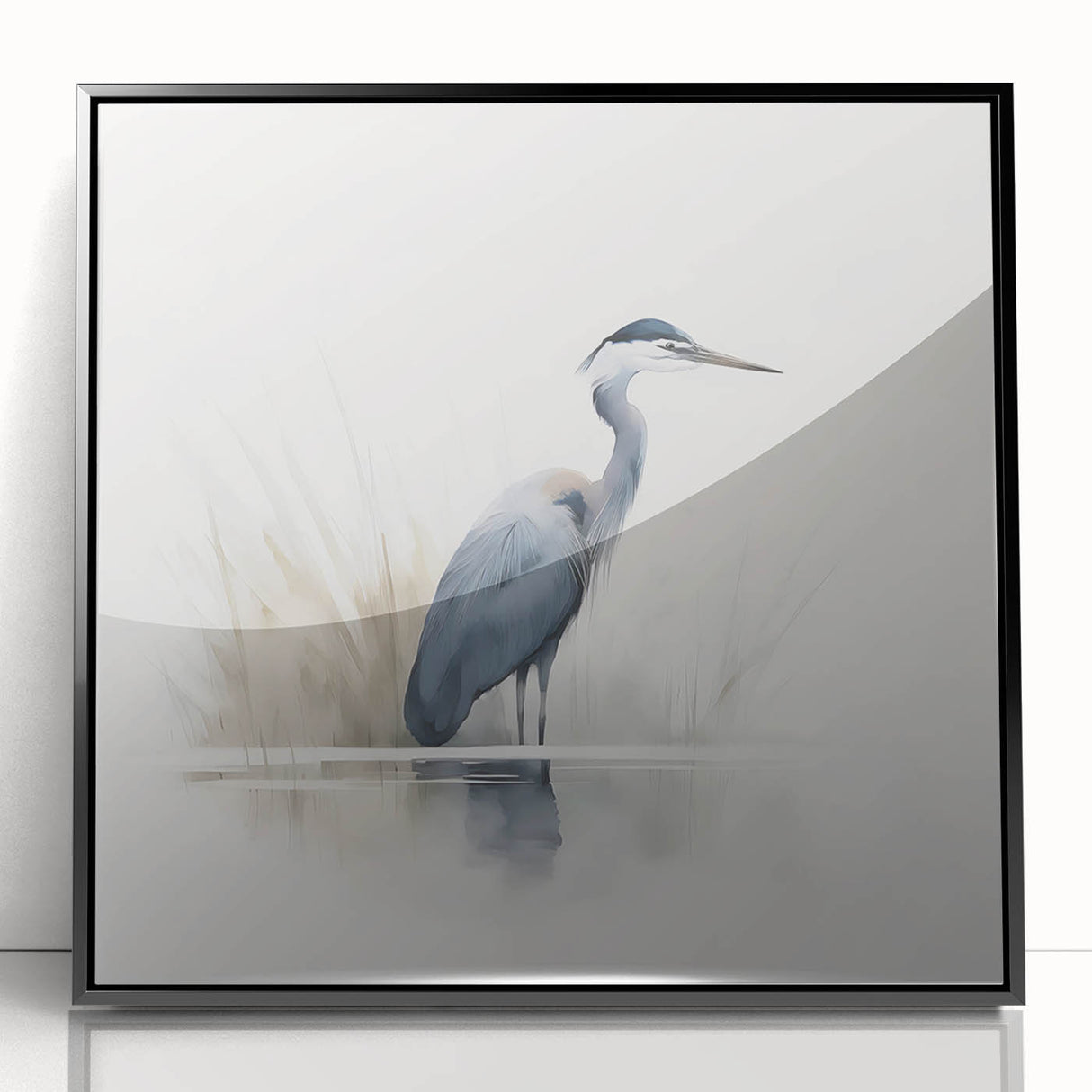 Framed wall art featuring a stylish design of a heron and egret, showcasing vibrant colors and intricate details, perfect for enhancing modern home decor.