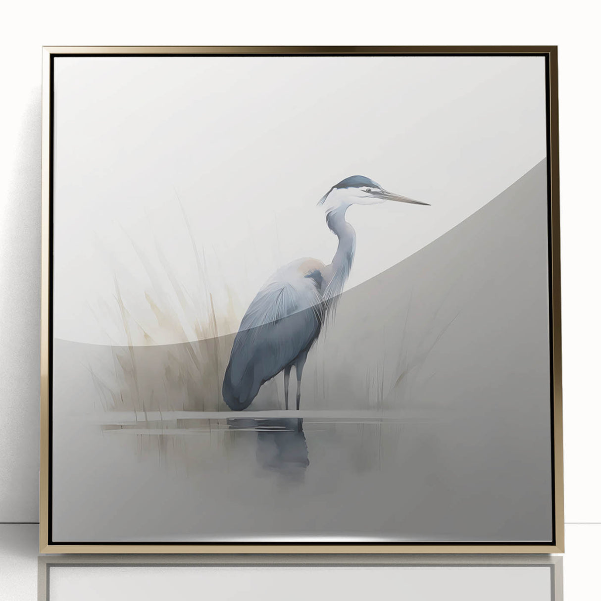 Framed wall art collection featuring a heron and egret design in gold acrylic, showcasing elegant birds in a serene natural setting, perfect for home decor.