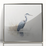 Framed wall art collection showcasing a sleek silver-accented design featuring herons and egrets in an elegant nature scene. Perfect for modern home decor.