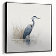 Framed wall art featuring a serene black heron and egret design on a textured canvas, showcasing elegant silhouettes against a minimalist background, perfect for modern decor.