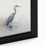 Close-up of a framed wall art piece showcasing elegant heron and egret designs in soft pastel colors, ideal for enhancing modern home decor.