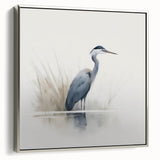Framed wall art showcasing a stunning design of herons and egrets, featuring a silver frame, perfect for enhancing home decor with nature-inspired elegance.