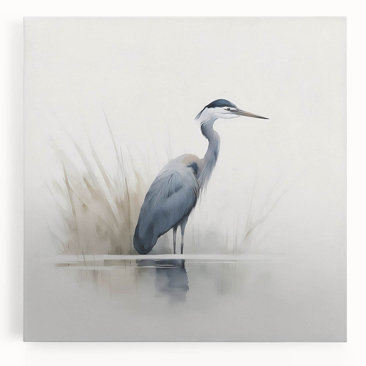 Stretched canvas wall art showcasing a serene heron and egret design, featuring soft colors and intricate details, perfect for enhancing home decor.