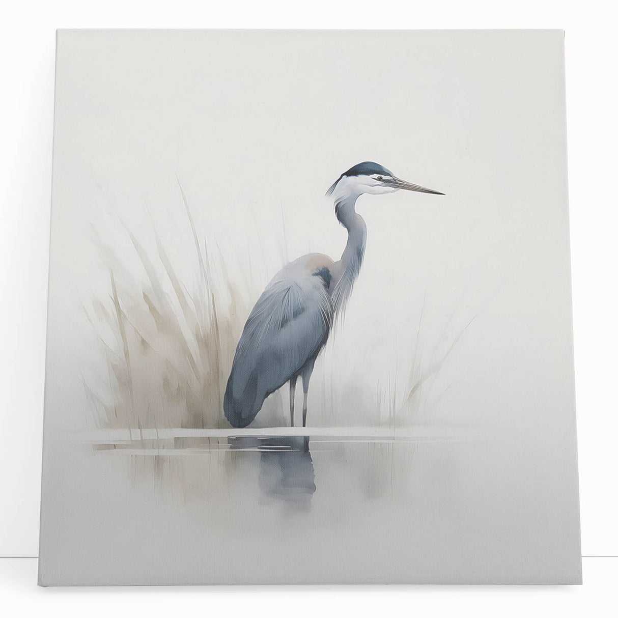 Elegant heron and egret wall art collection on stretched canvas, showcasing detailed feathers and serene colors, perfect for enhancing modern home decor.