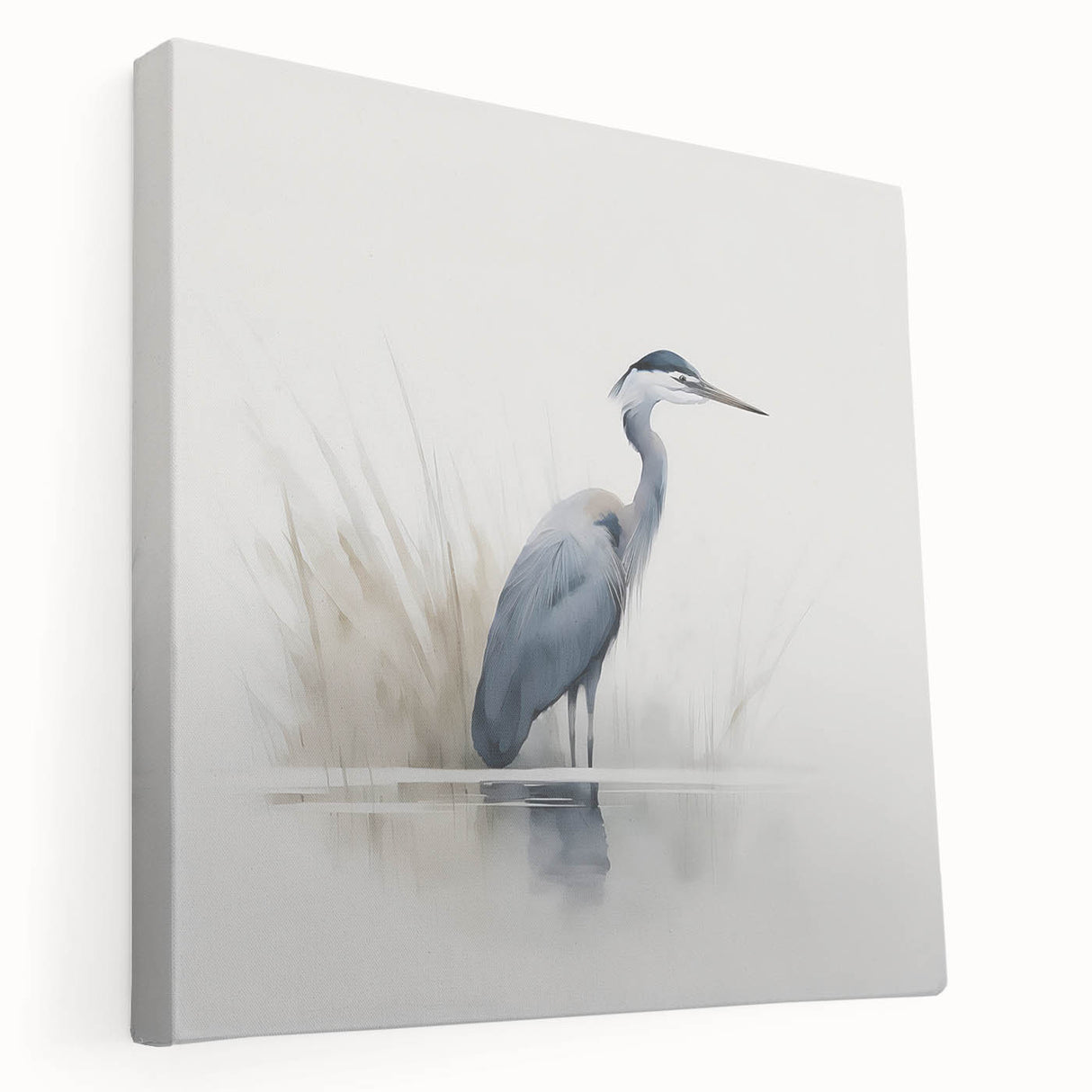 Stretched canvas art featuring a serene heron and egret design in a nature-inspired theme, showcasing vibrant colors and intricate details, perfect for home decor.