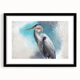 Black-framed wall art showcasing a heron and egret design, elegantly matted, perfect for home decor. Ideal for nature enthusiasts and bird lovers.