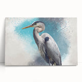 Stretched canvas wall art featuring a serene heron and egret design, showcasing vibrant colors and intricate details, perfect for nature-themed decor.