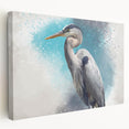 Elegant heron and egret wall art collection on stretched canvas, showcasing detailed bird illustrations in soft pastel colors, ideal for nature-inspired decor.