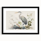 Elegant black-framed wall art featuring a heron and egret design, showcasing intricate details and vibrant colors, perfect for enhancing any modern decor.