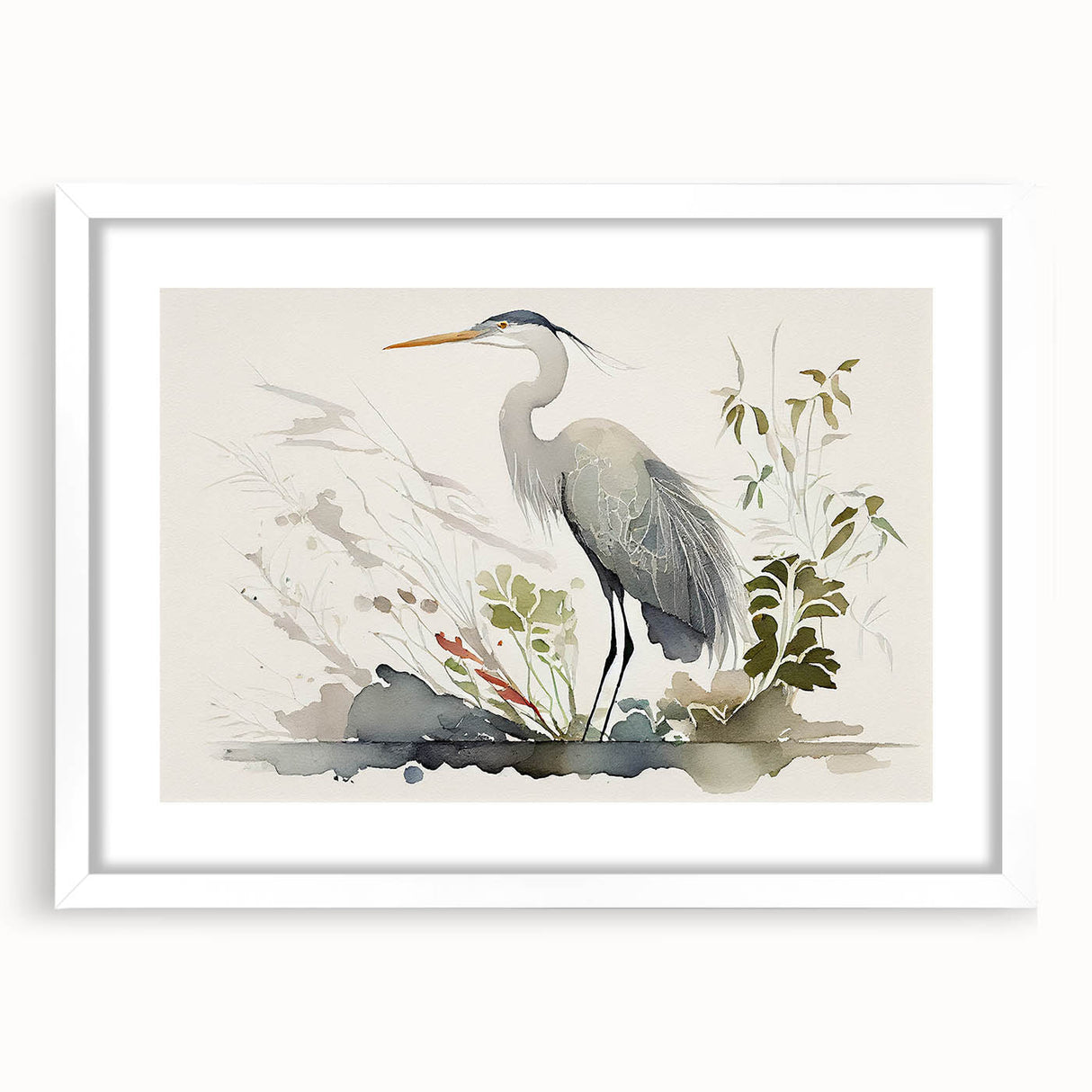 Elegant heron and egret wall art framed in white, showcasing intricate bird designs on a textured mat background, ideal for enhancing home decor.