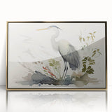 Framed wall art collection showcasing a heron and egret design, featuring gold accents and acrylic front, ideal for enhancing modern home decor.