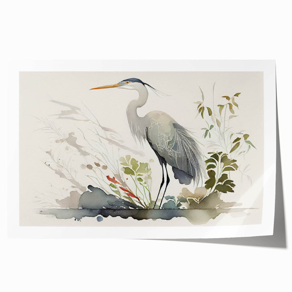 Elegant wall art print showcasing a heron and egret design, featuring soft pastel colors and intricate detailing, perfect for enhancing home decor.