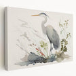 Elegant wall art featuring a heron and egret design on stretched canvas, showcasing intricate details and vibrant colors, ideal for nature-themed decor.