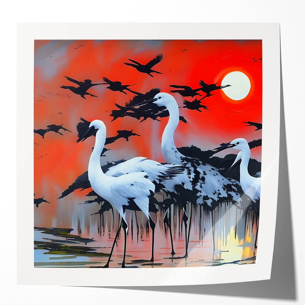 Elegant wall art collection showcasing a heron and egret design on glossy canvas, perfect for modern home decor. Vibrant colors enhance the serene nature theme.