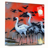 Side view of a collection of wall art featuring herons and egrets, elegantly displayed with acrylic glass and pins, ideal for enhancing home decor with nature-inspired aesthetics.