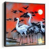 Framed wall art collection featuring elegant herons and egrets in a serene natural setting, showcasing detailed colors and textures on a black background. Ideal for enhancing home decor with a touch of wildlife elegance.